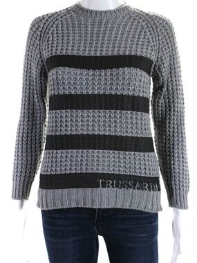 Trussardi Junior Wool Cashmere Blend Chunky Knit Sweater in Gray & Black
